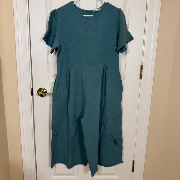 Bucket List Romper Green 100% Cotton One Size *Stained* Project Piece - Picture 5 of 7